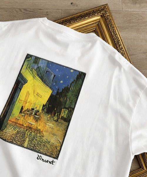 《ゴッホ絵画グラフィック》ステッチ刺繍MIXデザイン 高機能半袖Tシャツ【接触冷感・UVカット機能付き】【JaVaジャバコラボ】 jo1150093