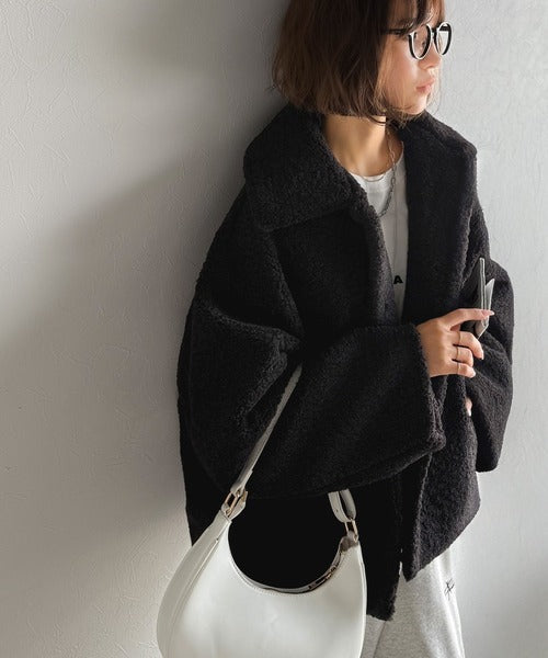 モコっとかわいく、冬支度♪ふんわり軽やか×暖かみたっぷり！コクーンシルエットテディベアボアブルゾン ce1240104