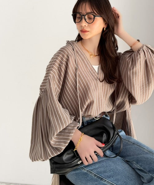 【Classical Evon】着回せる、大人の遊び心。前後2waドビーストライプブラウス ev1070224