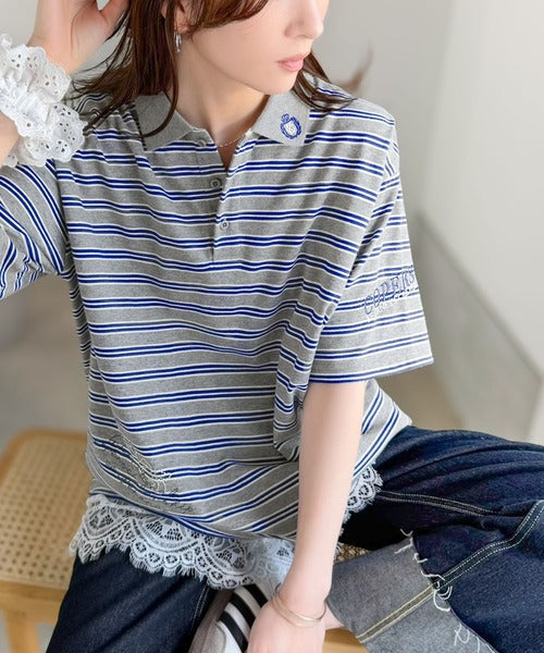 レトロ可愛いスタイルに。綿100％とび刺繍ポロシャツ（半袖） ce1330100