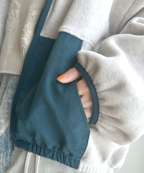ヴィンテージライクで大人可愛い。ワンポイントロゴ刺繍バイカラーフリースジップブルゾン ce1260289