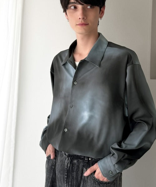 【Classical Origin】「都会的スタイル」。総柄ドレープキャンプカラーシャツ（長袖）/Relaxed Drape All-Over Pattern Camp Collar Shirt co1150039