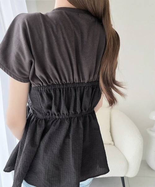 【mily bilet】忙しい朝も悩まない、初夏の一軍トップス。リボンビスチェドッキングTシャツ (半袖) mi1019145