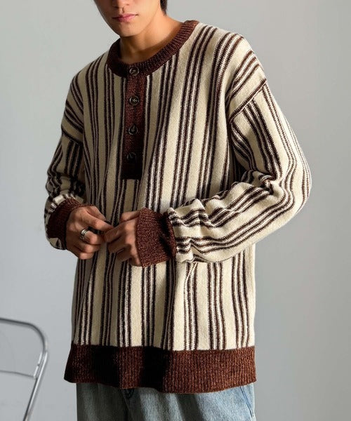 【Classical origin】ヘンリーストライプニット／Henley Striped Knit ao1020315