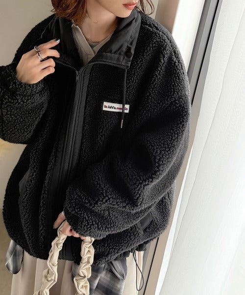 《JaVaジャバコラボ》冷え知らず＆洒落見えアウター。あったかボア異素材切り替えブルゾン jv1240102
