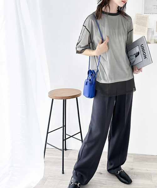 《JaVa ジャバコラボ》1枚でレイヤードが完成。チュールレイヤードバックプリントTシャツ jv1010288