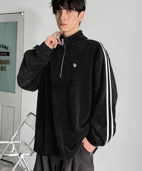 【Classical Origin】「素材推し。」コーデュロイ素材Wラインハーフジップトレーナー／Corduroy DoubleLine Half-Zip Trainer co1010026