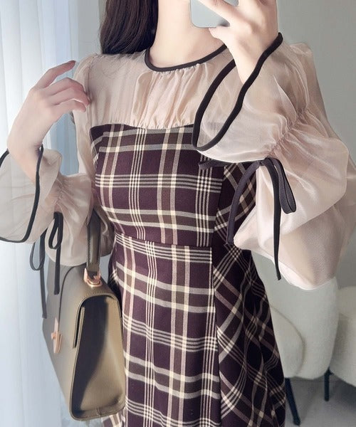 【mily bilet】上品でフェミニン。シャイニーシアードッキングIラインチェックワンピース mi1139046