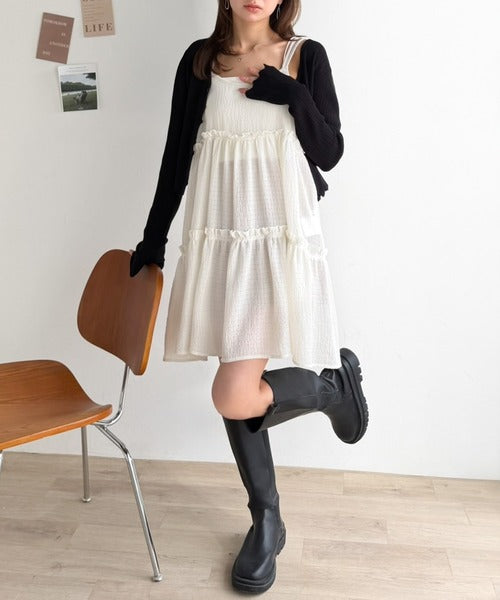 【mily bilet】360度どこから見ても大人可愛い!　切替シアーティアードキャミチュニック mi1019119