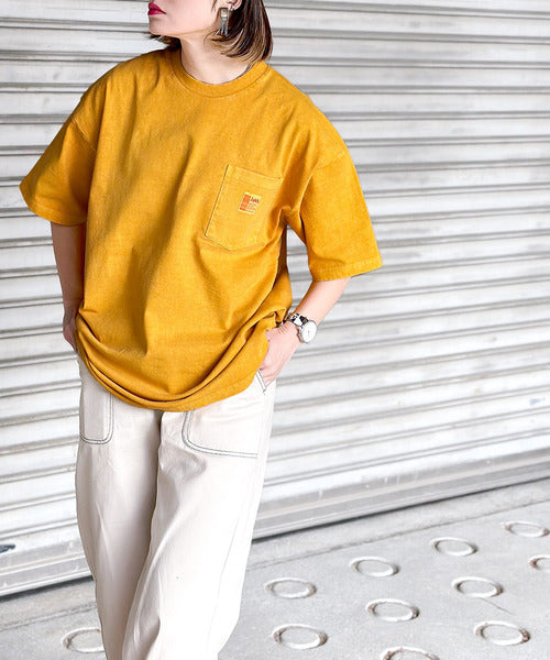 《JaVa ジャバコラボ》古着風ストリートMIX。綿100%ヘヴィーウエイト胸ポケピグメントTシャツ jv1029020