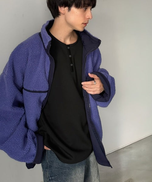 《Classical Origin》首元と袖口で魅せる、大人のゆるT。ダンボール素材ドット釦ヘンリーネックTシャツ（長袖） co1010058