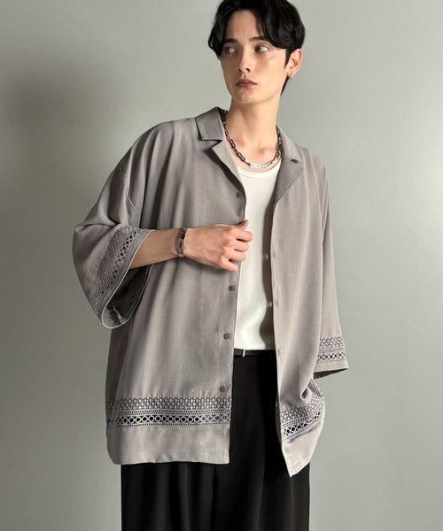 レースが語る、大人の余裕。レース切り替えオープンカラーシャツ / Lace Panel Open Collar Shirt co1010011