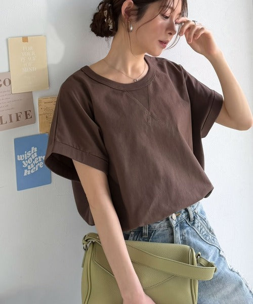 《JaVaジャバコラボ》背中で魅せる。バック刺繍フレンチスリーブTシャツ（半袖） jv1050358