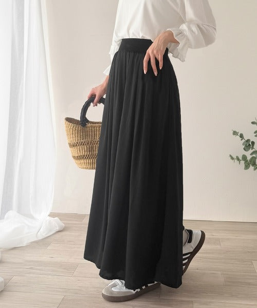 さらり、軽やか。リラックスstyleキマる。レーヨン素材ウエストギャザーフレアシルエットワイドパンツ ce1015084