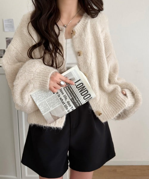 【mily bilet】今日はどっちで着る？気分で着回し自在。前後2way編地切り替えカーディガン (長袖) mi1029187