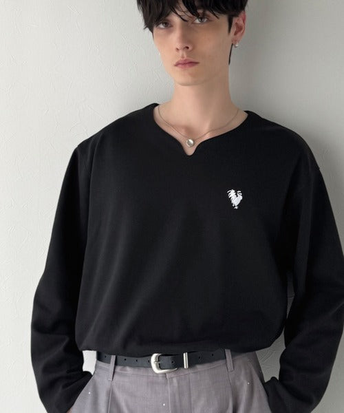 【Classical Origin】「着心地と、上質感と。」Soft Ponte V-Neck T-Shirt／ポンチ素材Vネック胸刺繍Tシャツ（長袖） co1150049