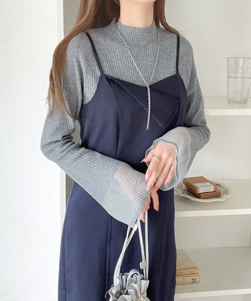動くたび大人フェミニン。袖シアーハイネックリブニット ce1020154