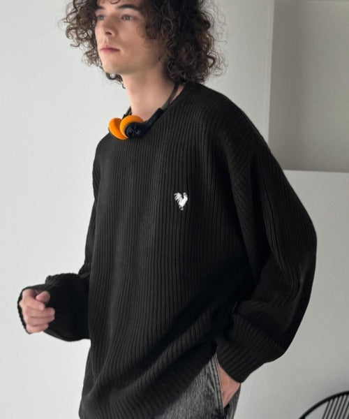 【Classical Origin】「究極スタンダード」畔編みオーバーサイズクルーネックセーター ／Oversized Ribbed Knit Crew Neck Sweater co0780012