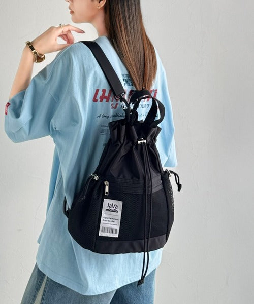 《JaVa ジャバコラボ》毎日の相棒バッグ！メッシュ使い巾着２WAYリュック jv1179064