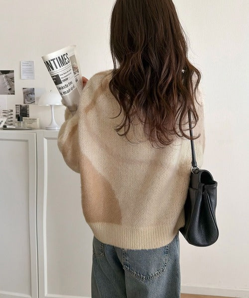 【mily bilet】きゅんモテニット♪柔らかな配色を、ふんわり軽やかに。ニュアンス柄短丈ニットプルオーバー mi1029208