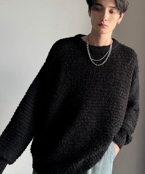 【Classical Origin】「優しさに包まれる。」ブークレー糸クルーネックニットトップス（長袖）/Boucle yarn crew neck knit top ao1020302