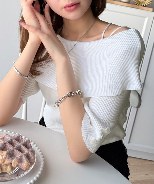 大人フェミニンな着こなし。オフショルリブニット(半袖) ce1020234
