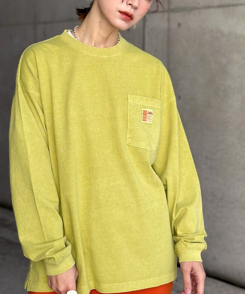 《JaVaジャバ コラボ》綿100％ピグメント加工ポケット付きロングTee jv1029002