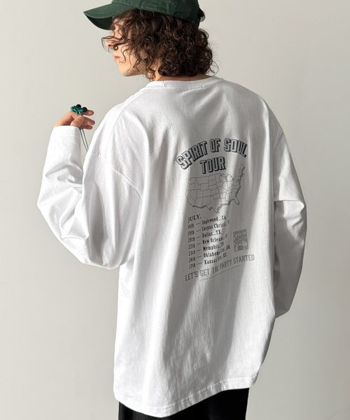《JaVaジャバコラボ》「前後抜かりなし。」綿100%レコード盤レトロツアーロゴTシャツ（長袖） jo1150065