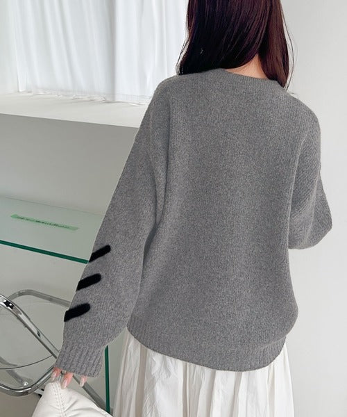 【mily bilet】リボンで魅せる大人ガーリー。リボンデザインミックスニットプルオーバー mi1029144