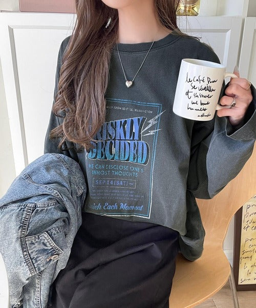 《JaVaジャバコラボ》ゆるっとカジュアルに着こなす。綿100%ピグメント加工グラフィックプリントTシャツ（長袖） jv1050407