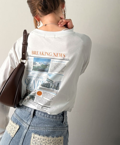 纏うだけで、洒落感アップデート◎綿100％ニュースペーパーロゴプリントオーバーサイズTシャツ ce1330046