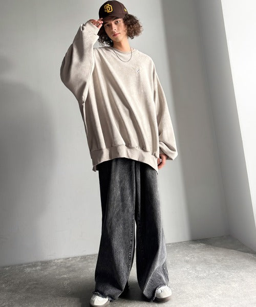 【Classical Origin】「やっぱりビッグシルエット！」スウェードポンチ素材ビックシルエットトレーナー（長袖）/Suede material big silhouette sweatshirt co1010030