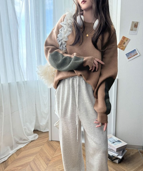《Java ジャバコラボ》上品な大人の古着テイスト。エルボ―パッチ ニットプルオーバー jv1260262