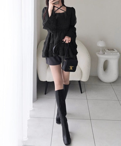 【mily bilet】立体感が大人可愛くて、一枚で華やぐ。ぽこぽこペプラムトップス mi1329131