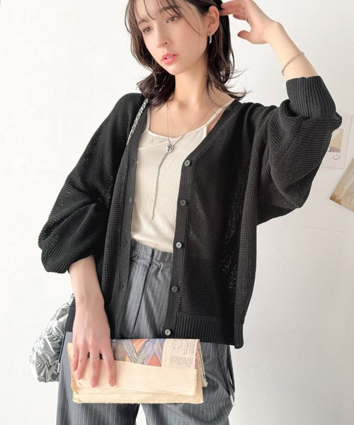 リラクシーで上品。ワッフルニットVネックカーディガン（ドルマンスリーブ） ce1050292