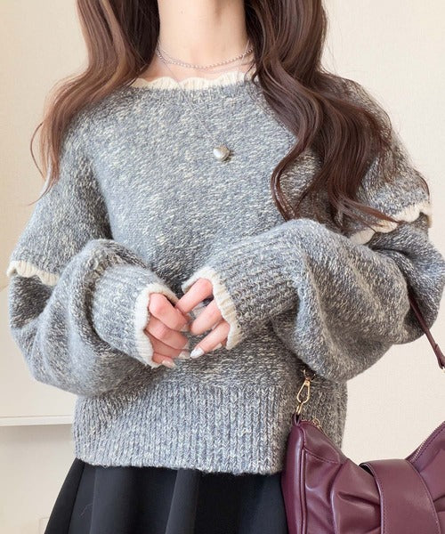 【mily bilet】どこから見ても、ときめきを纏う。前後2WAYスカラップ配色MIXヤーンニットカーディガン mi1029188