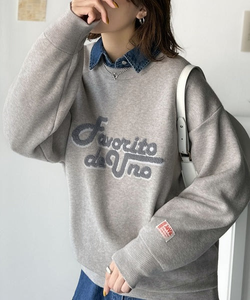 《JaVaジャバコラボ》後ろタックで作る旬シルエット♪サガラ刺繍風ロゴコクーンニット jv1050313
