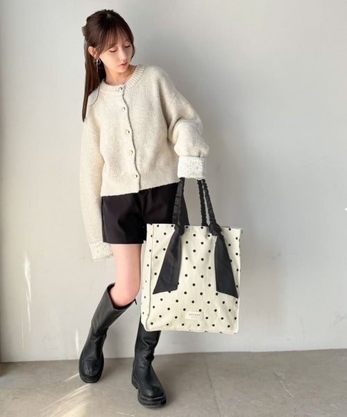 【mily bilet】こんなの待ってた！毎日のお供にも、推し活にも♪ドット柄サテンシュシュハンドルトート mi1079003