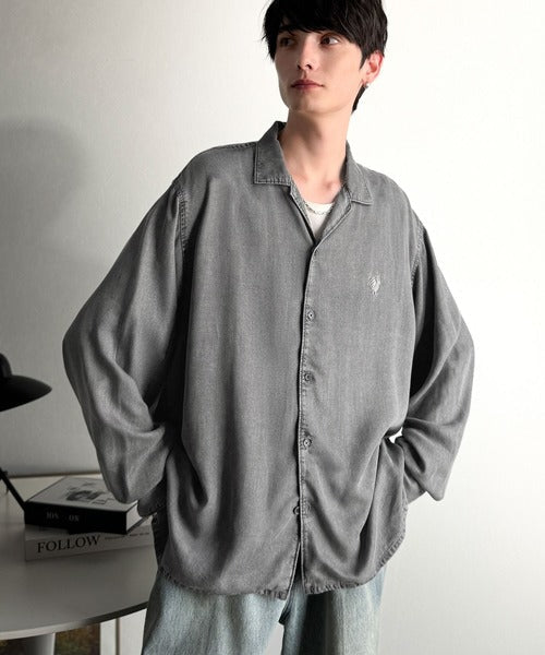 【Classical Origin】「至福のひととき。」ルーズフィットオープンカラーデニムシャツ（長袖）/Loose Fit Open Collar Denim Shirt co1150038