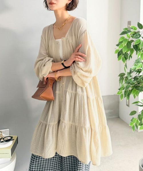 【Classical Evon】華やかさと体型カバーを両立する、着回し抜群な1枚。前後2wayパナマ風ティアードチュニック（長袖） ev1010591