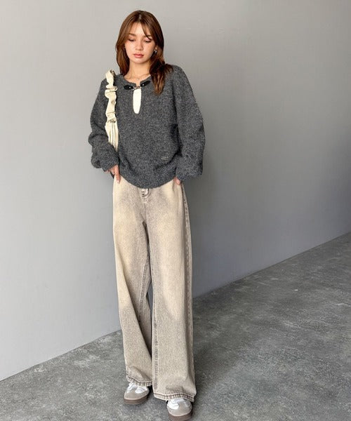 【mily bilet】癒しのモヘアタッチ。バックル使いVネックニット（長袖） mi1029138