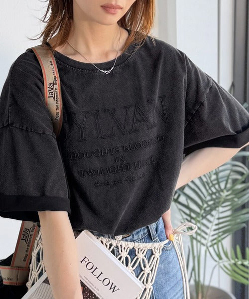 《JaVaジャバコラボ》色褪せで魅せる、ラフな品格。綿100％前後２WAYアシッド刺繍ユルTEE（半袖） jv1260544