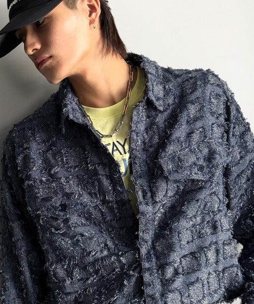 【Classical Origin】「1歩先の存在感。」フリンジ使いブロックチェックアウターシャツ（長袖）/Fringed Block Check Outer Shirt co1010021