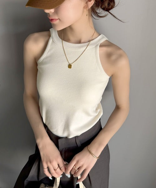 【mily bilet】シンプルに1枚でも着られる♪カップ付きテレコリブアメスリタンクトップ mi1029123
