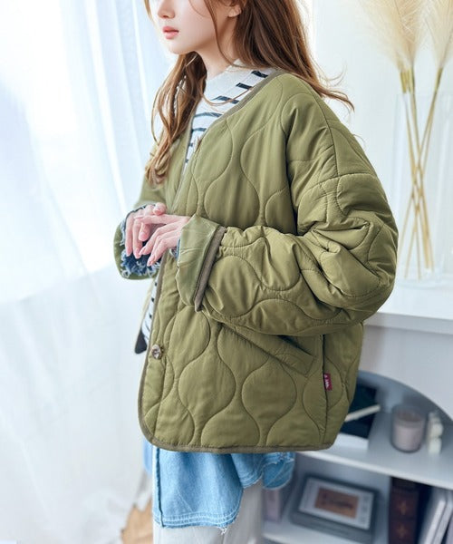 《Javaジャバコラボ》大人カジュアルの大定番。ノーカラー波キルティングコート jv1010322