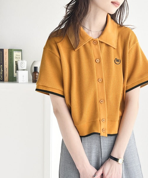 大人レディな正統派。胸刺繍ワッフル短丈ポロカーデ ce1010279