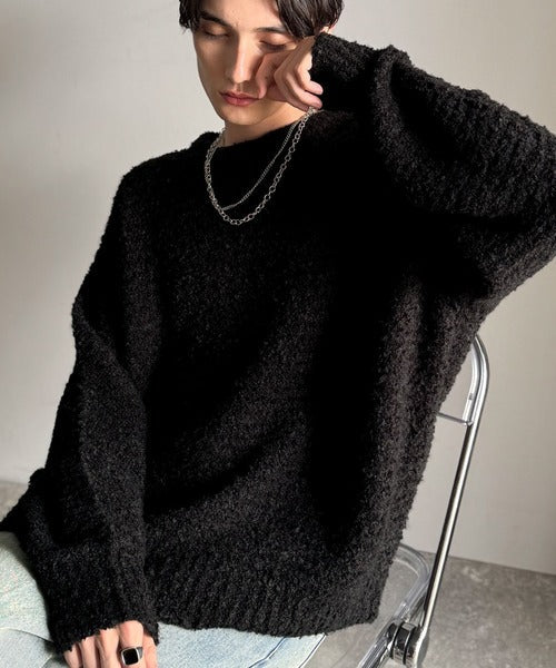 【Classical Origin】「優しさに包まれる。」ブークレー糸クルーネックニットトップス（長袖）/Boucle yarn crew neck knit top ao1020302