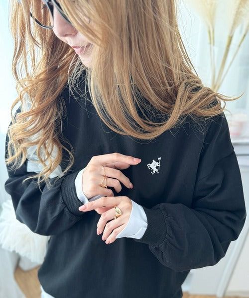 大人リラックススタイル。ワンポイント刺繍モックネック長袖Tシャツ（無地・ボーダー） ce1050216