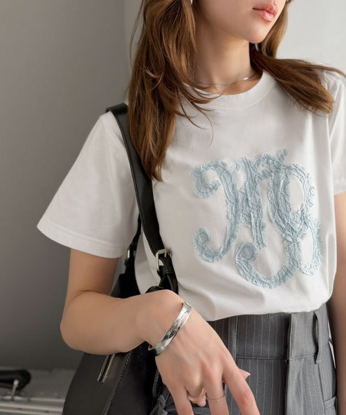 【mily bilet】1枚でサマになる。レースの透け感と光沢が魅力のレースワッペンTシャツ（半袖） mi1029185
