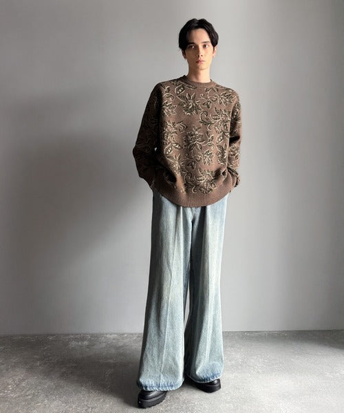 【classical origin】視線を奪う、ジャガード花柄ニット／Jacquard Floral Knit Sweater ao1020311